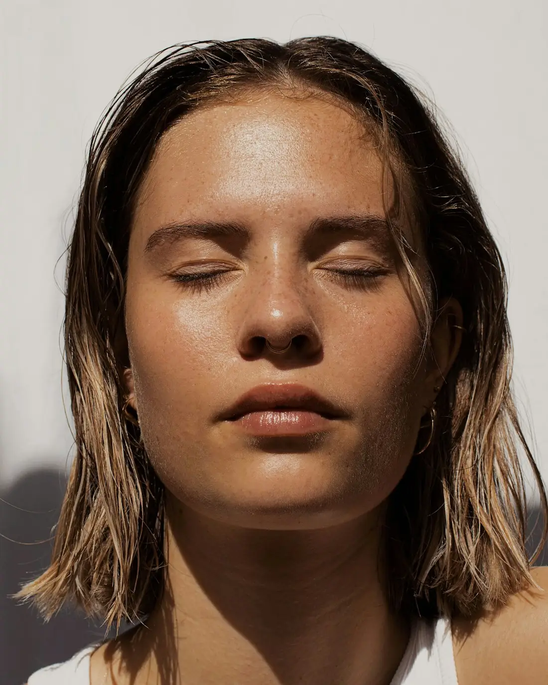 Portrait in soft daylight, eyes closed